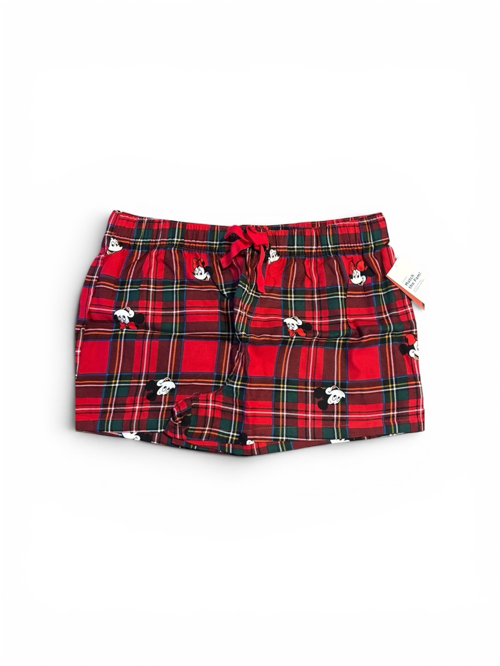 Red Plaid Shorts with Mickey Print